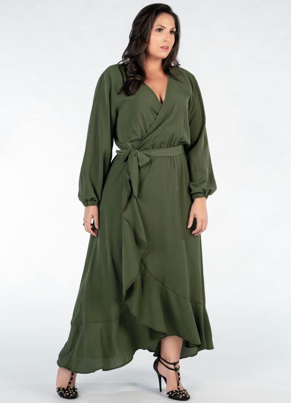 Mink - Vestido Plus Size Verde com Babados