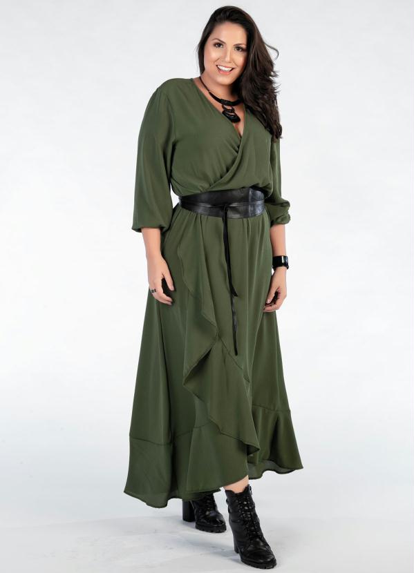 Mink - Vestido Plus Size Verde com Babados 3