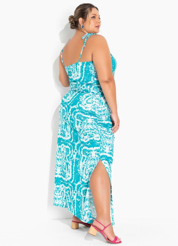 Marguerite - Vestido Tie Dye Turquesa com Franzido Plus Size 2