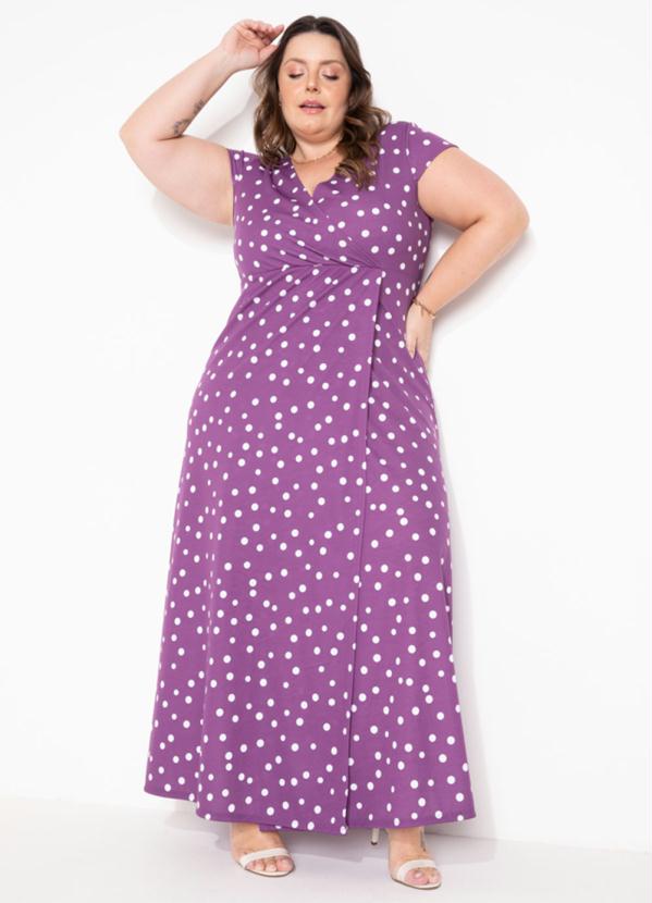 Vestido Transpassado Poá Roxo Plus Size Marguerite