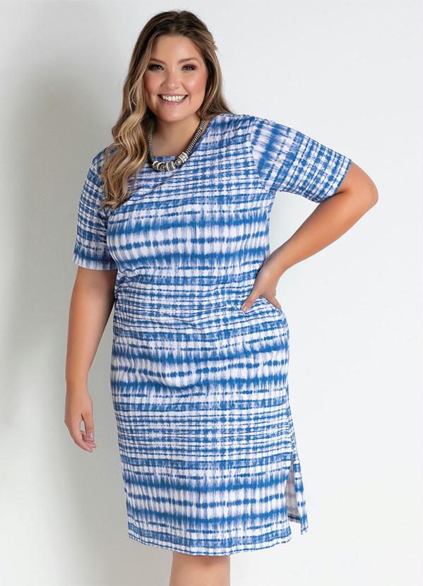 Marguerite - Vestido Midi Tie Dye Azul com Mangas Plus Size