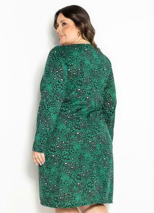 Marguerite - Vestido Animal Print Verde com Botões Plus Size - MARGUERITE