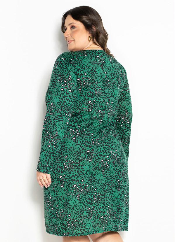 Marguerite - Vestido Animal Print Verde com Botões Plus Size 2