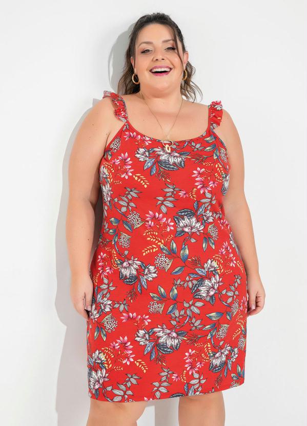 Vestido De Alças Floral Vermelho Plus Size Marguerite 0512