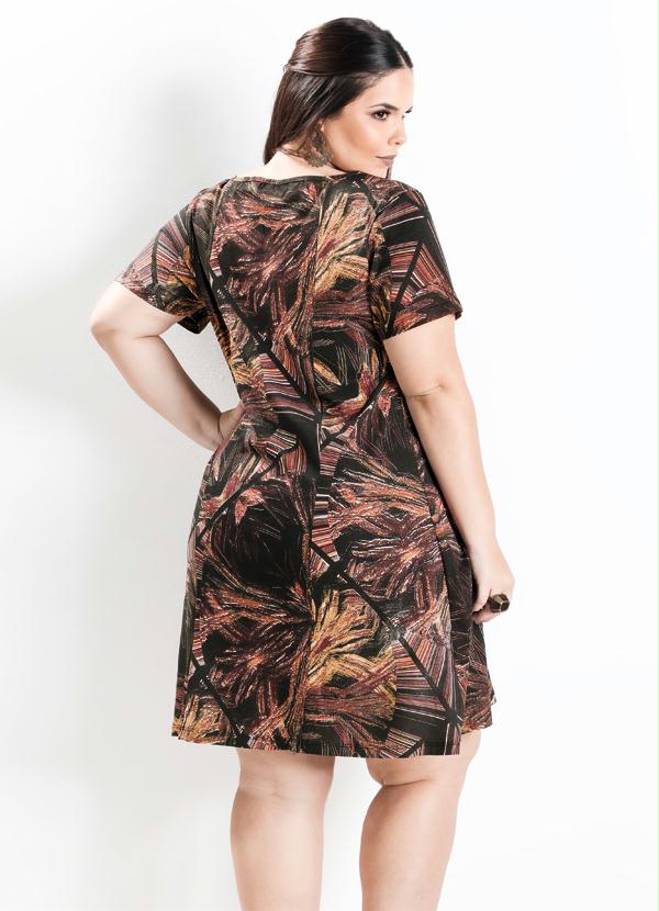 Marguerite - Vestido Evasê Manga Curta Abstrato Plus Size 2