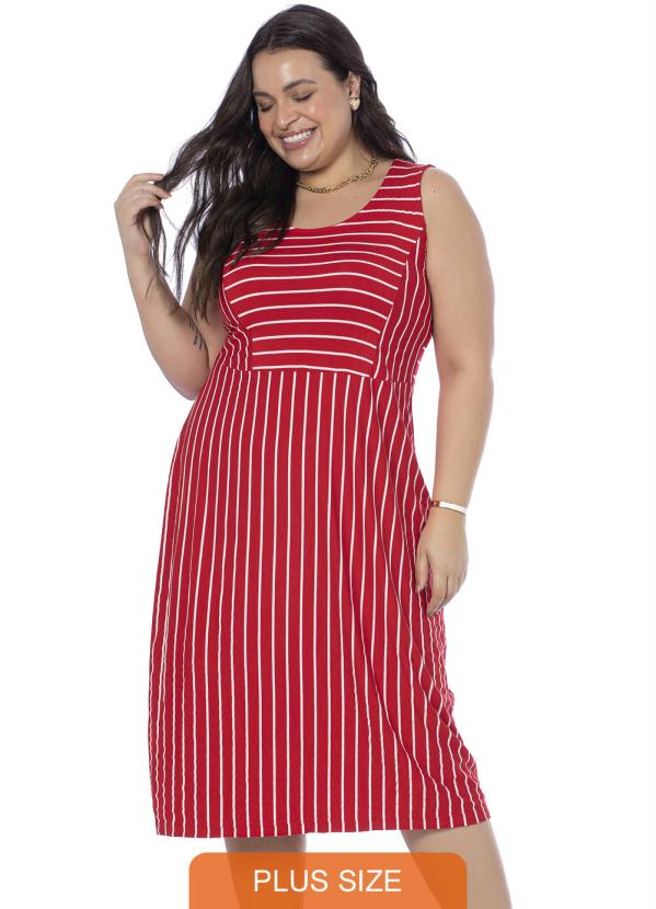 Vestido Feminino Plus Size Listrado Vermelho Miss Masy Plus 9887