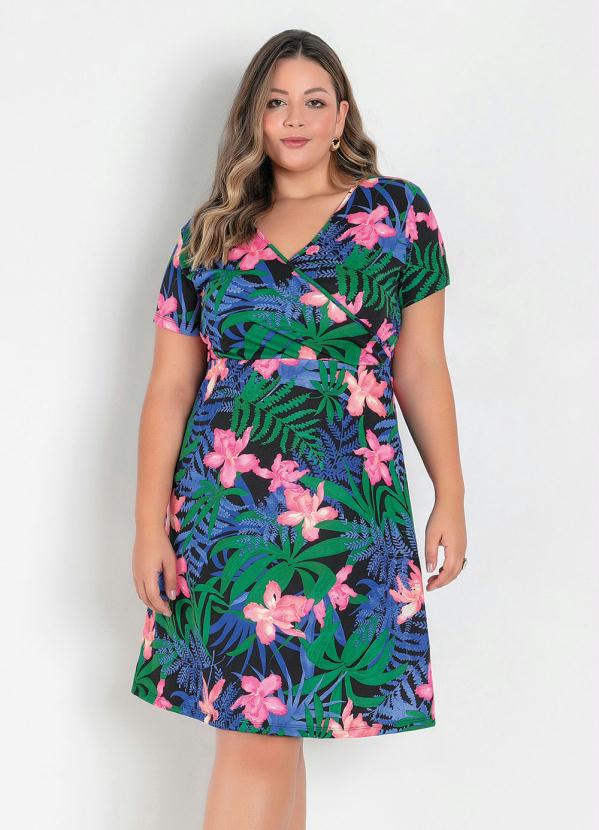 Vestido Floral Preto Com Transpasse Plus Size Marguerite