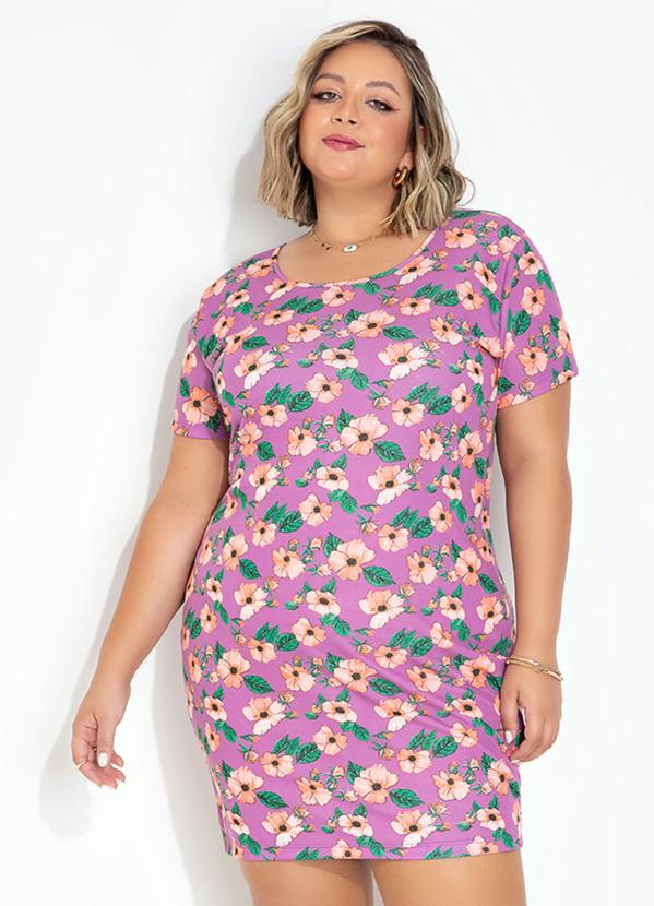 Vestido Floral Roxo Tubinho Plus Size Marguerite