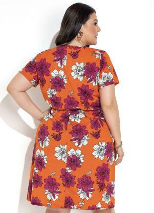Marguerite - Vestido Floral Vibrante Laranja Transpassado - MARGUERITE