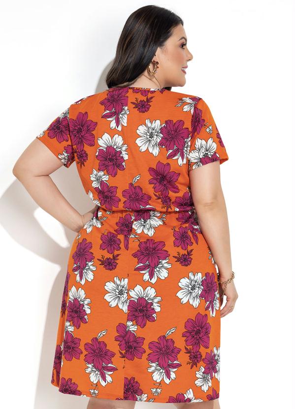Marguerite - Vestido Floral Vibrante Laranja Transpassado 4