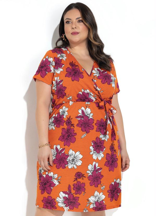 Marguerite - Vestido Floral Vibrante Laranja Transpassado 3