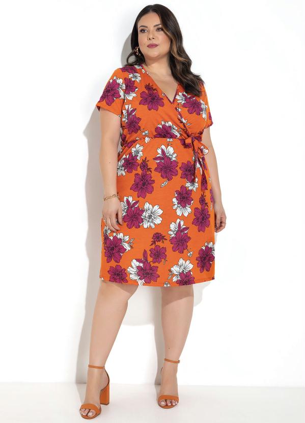 Marguerite - Vestido Floral Vibrante Laranja Transpassado 2