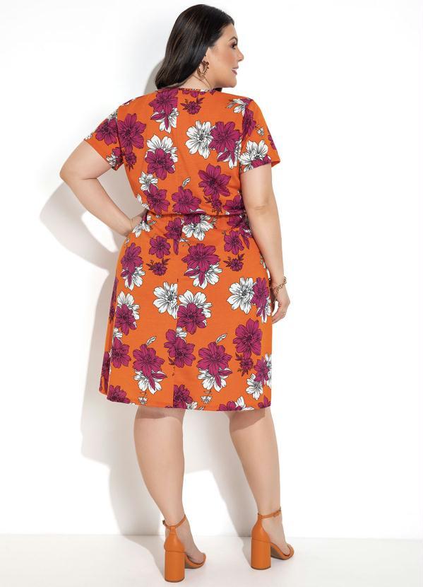 Marguerite - Vestido Floral Vibrante Laranja Transpassado