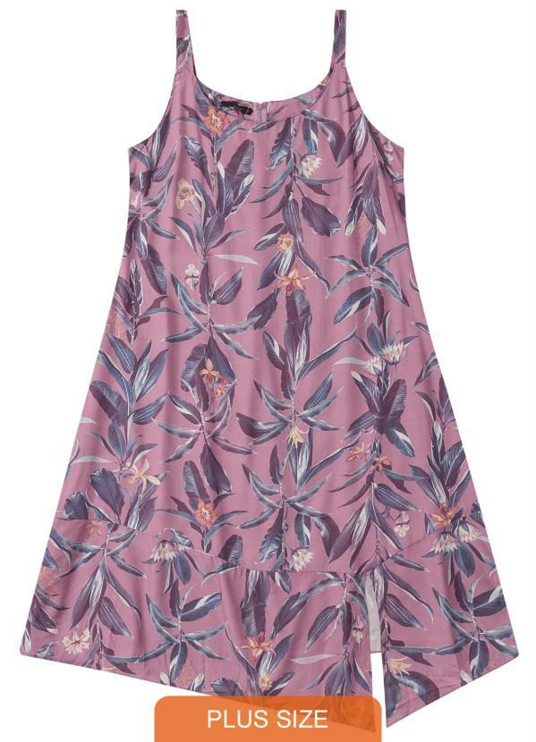Malwee Plus - Vestido Lilás Escuro Estampado Assimétrico
