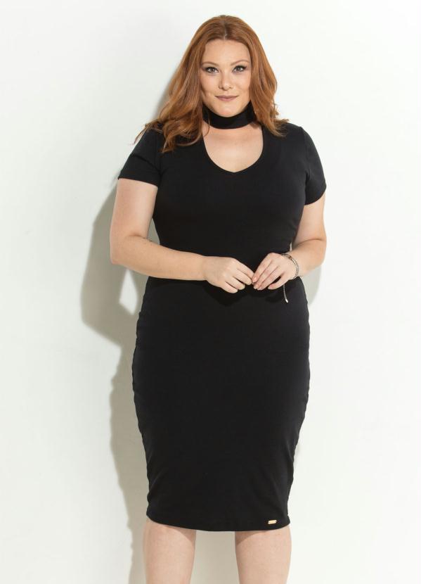 Quintess - Vestido Manga Curta Preto Plus Size Quintess