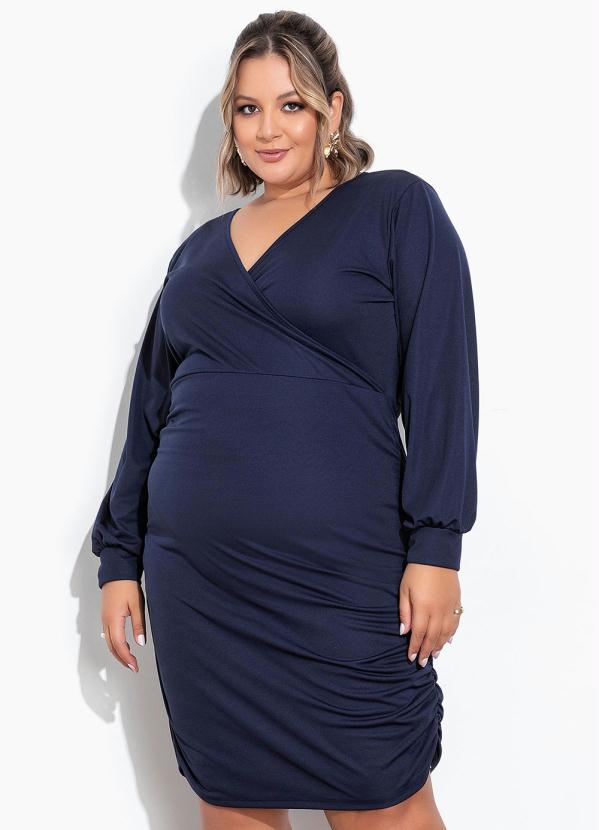 Marguerite - Vestido Marinho com Franzidos Laterais Plus Size
