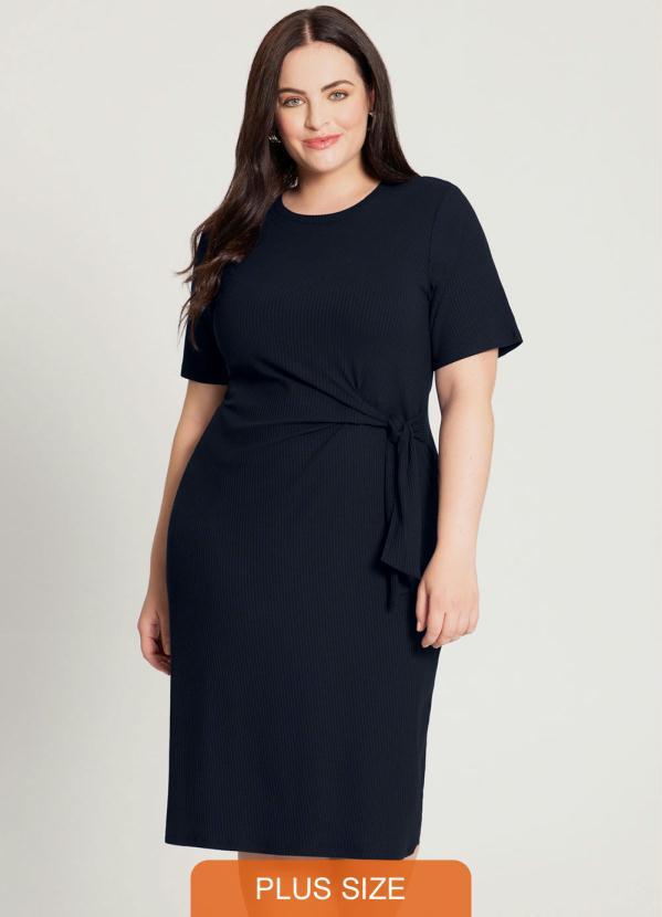 Lunender Mais Mulher Vestido Midi Canelado Plus Size Azul