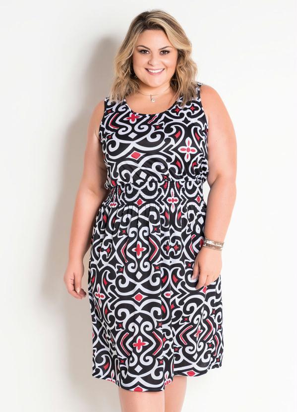 Marguerite - Vestido Midi com Lastéx Arabesco Plus Size
