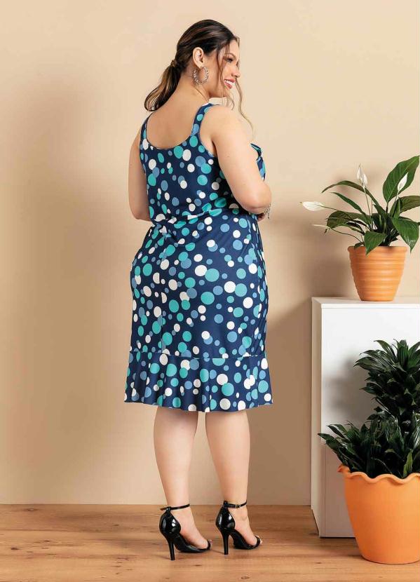 Outlet - Vestido Plus Size Poá Azul com Franzido 4