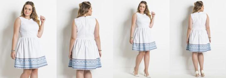 Vestido Quintess Branco e Azul Evas� Plus Size