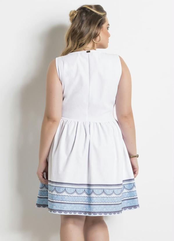 Quintess - Vestido Quintess Branco e Azul Evasê Plus Size 2