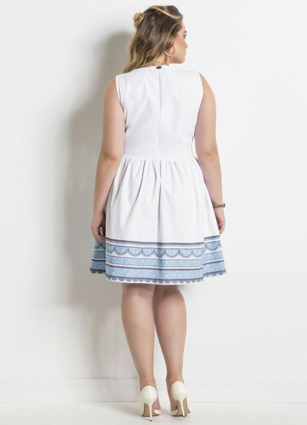 Quintess - Vestido Quintess Branco e Azul Evasê Plus Size 4