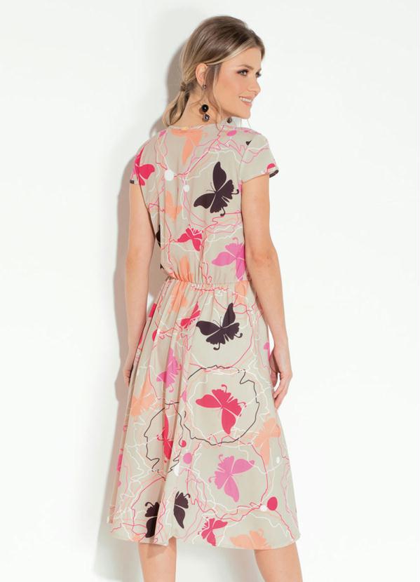 Quintess - Vestido Quintess Midi Borboletas Bege 2