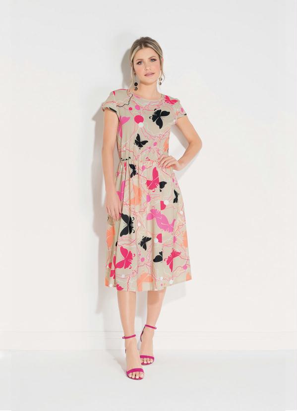 Quintess - Vestido Quintess Midi Borboletas Bege 3