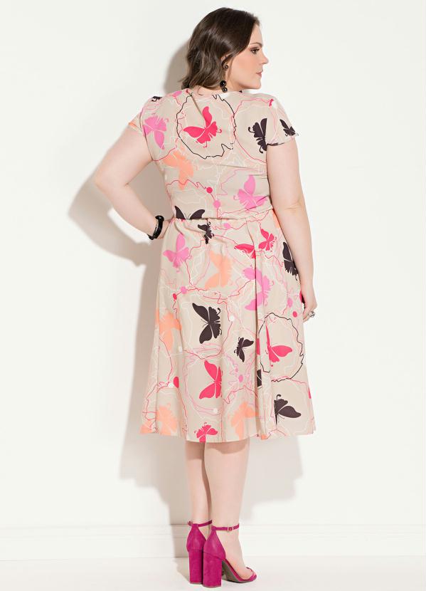 Quintess - Vestido Quintess Midi Borboletas Bege 7