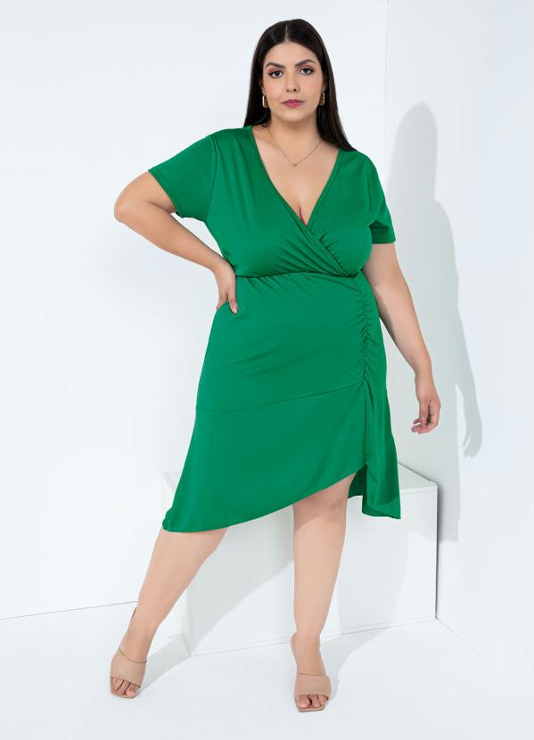 Vestido Verde Com Franzido Na Barra Plus Size Marguerite