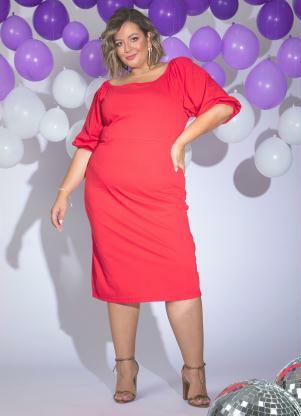 Marguerite - Vestido Vermelho Mangas Bufantes Plus Size - MARGUERITE