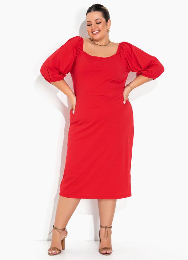 Marguerite - Vestido Vermelho Mangas Bufantes Plus Size 3