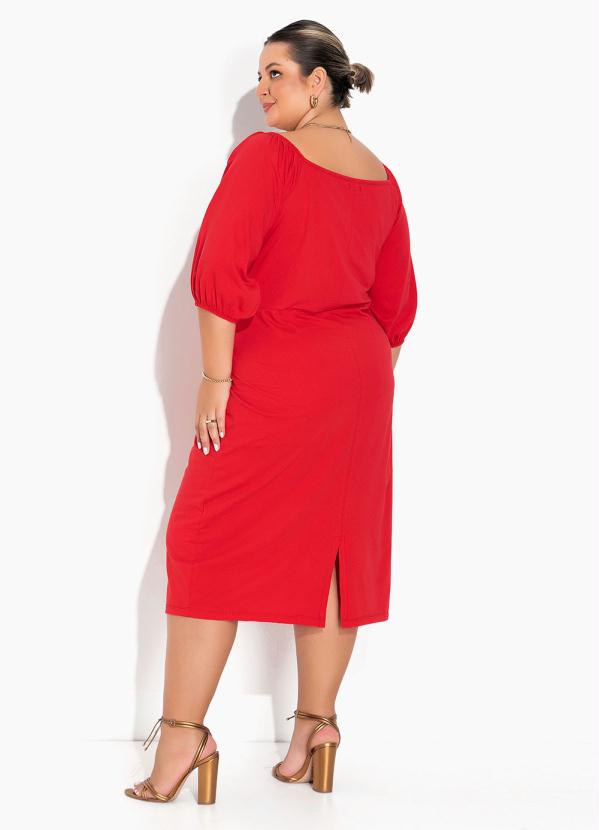 Marguerite - Vestido Vermelho Mangas Bufantes Plus Size 2
