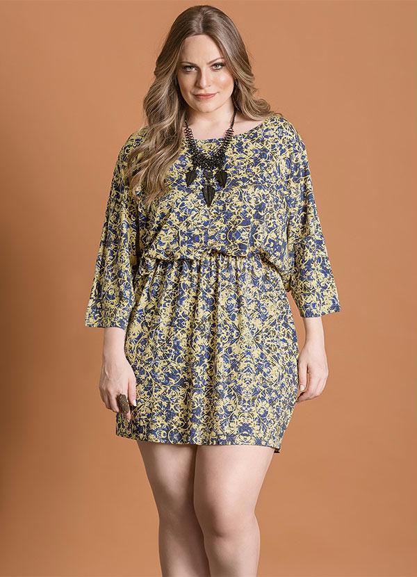 Quintess - Vestido Acinturado Arabescos Plus Size