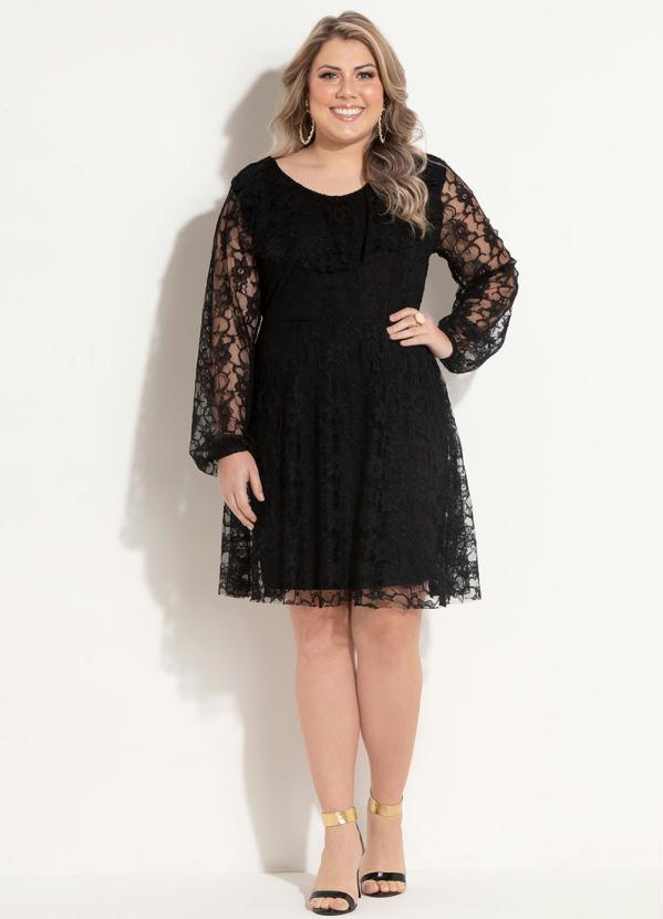 vestido de festa preto curto plus size