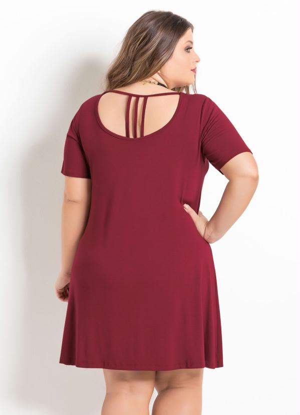 Quintess - Vestido Evasê Bordô Quintess Tira nas Costas 2