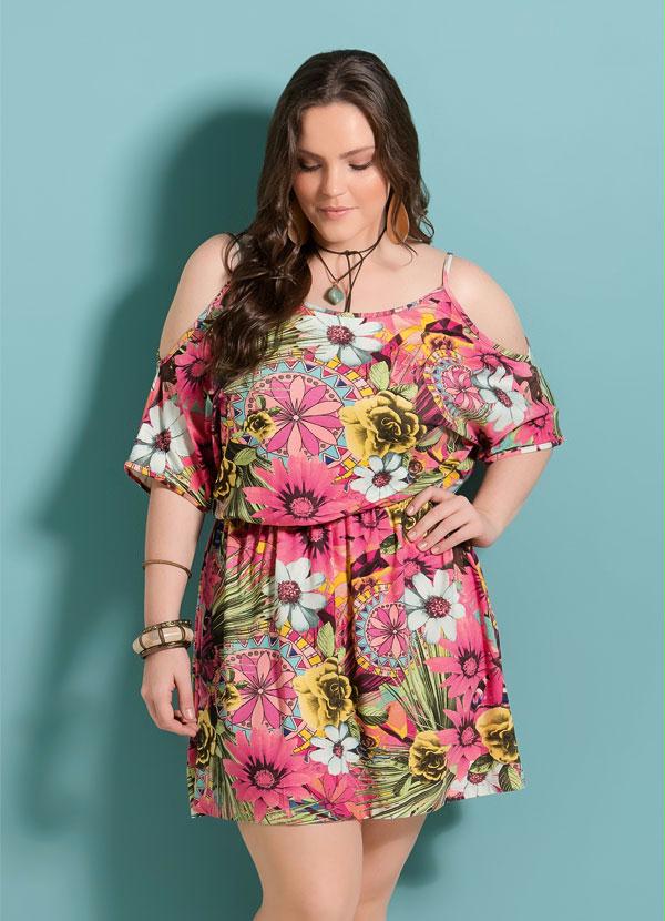 Quintess - Vestido Quintess Floral com Ombros Vazados
