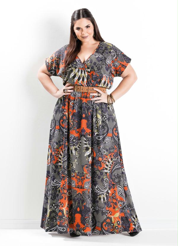 vestido longo estampado plus size