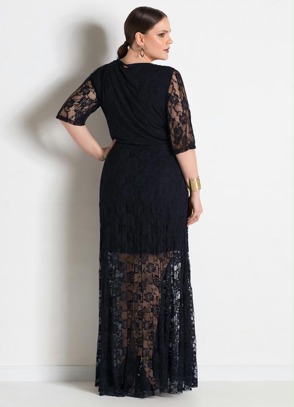 vestido longo preto de renda