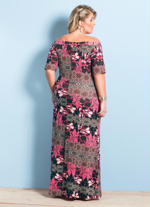 Quintess - Vestido Longo Decote Amplo Estampa Mix Plus Size 2