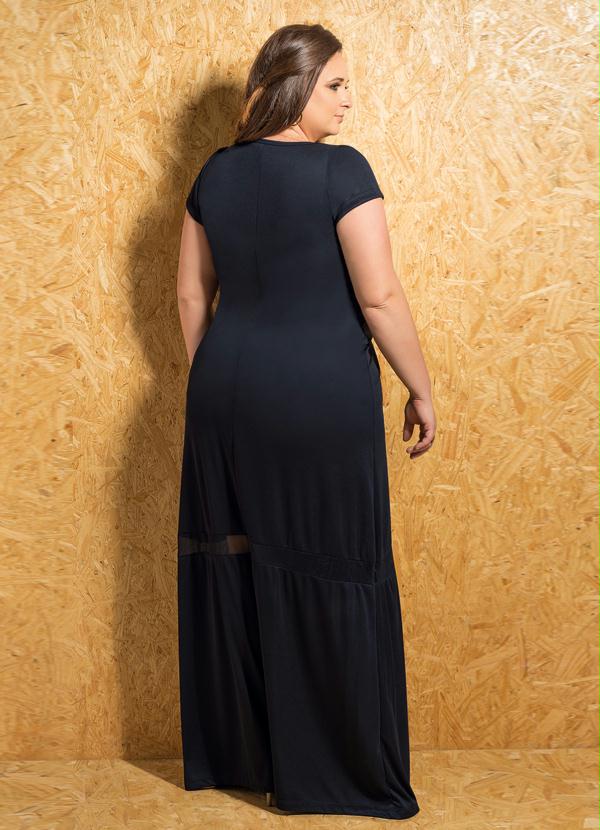 Marguerite - Vestido Longo Detalhe em Tule Preto Plus Size 2