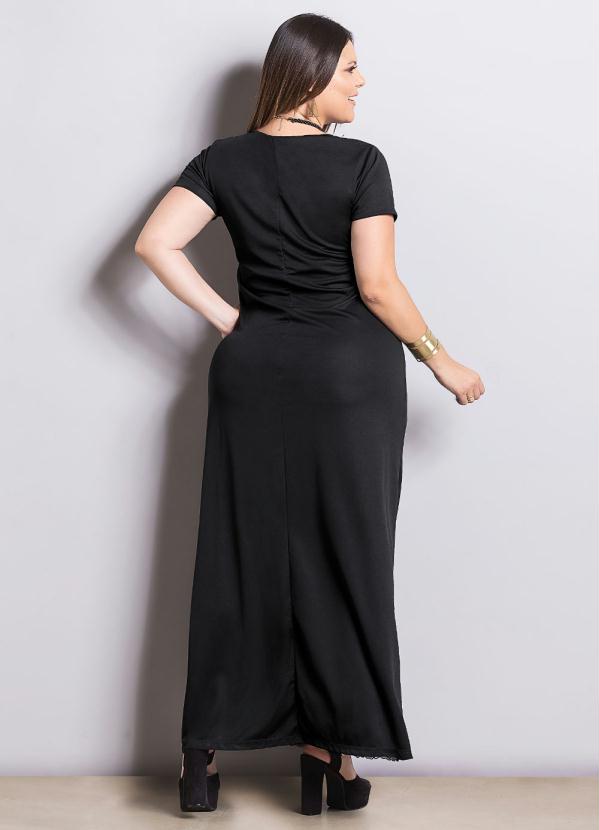 Marguerite - Vestido Longo Preto Renda na Barra Plus Size 2
