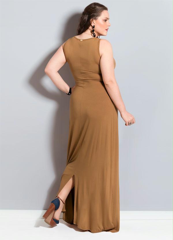 Quintess - Vestido Longo Quintess Caramelo Plus Size 2