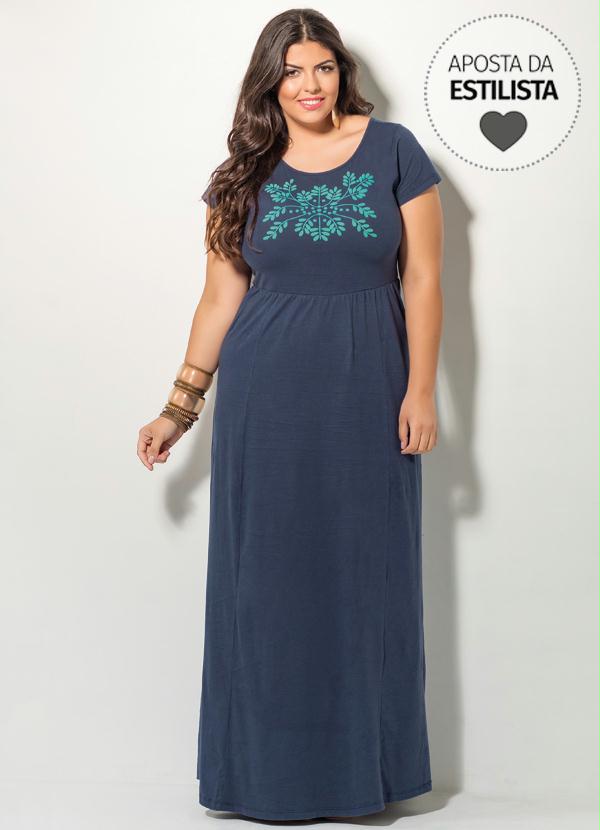 Quintess - Vestido Longo Quintess Marinho com Estampa 1