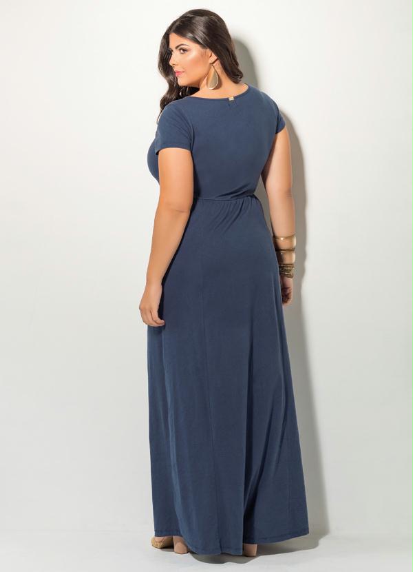 Quintess - Vestido Longo Quintess Marinho com Estampa 2