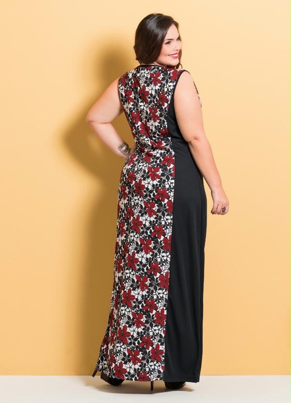 Marguerite - Vestido Longo sem Mangas Preto e Floral 2