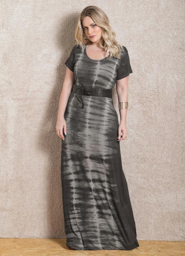 Quintess - Vestido Longo Tie Dye Cinza Quintess Plus Size 2