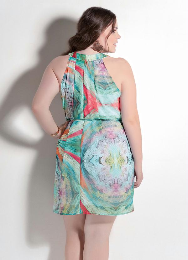 Quintess - Vestido Aquarela com Faixa Plus Size 2