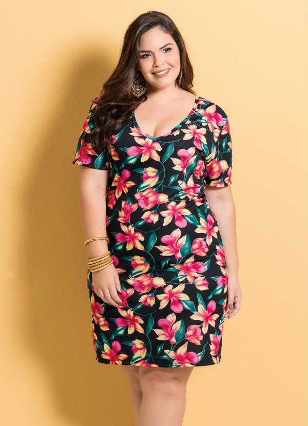 Vestido Decote V Floral Marguerite Plus Size Marguerite