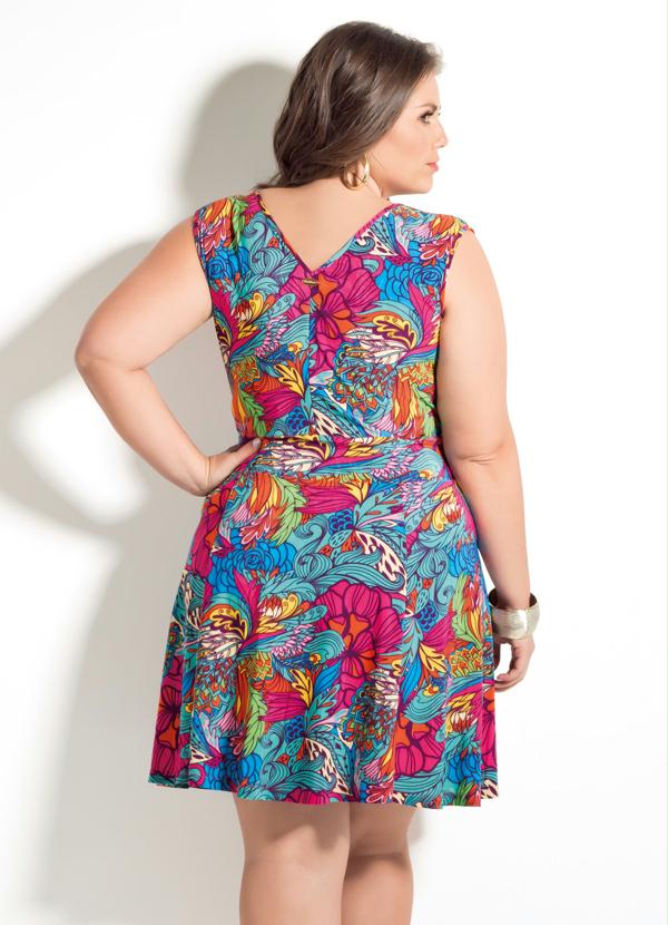 Quintess - Vestido Decote V Quintess Folhagens Plus Size 2